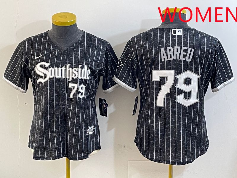 Women Chicago White Sox #79 Abreu Black Stripe City Edition Game 2025 Nike MLB Jersey style 1->detroit tigers->MLB Jersey